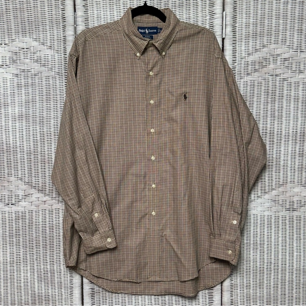 Ralph Lauren Blake Mens LARGE Fall Neutral Plaid Long Sleeve Button Down Shirt